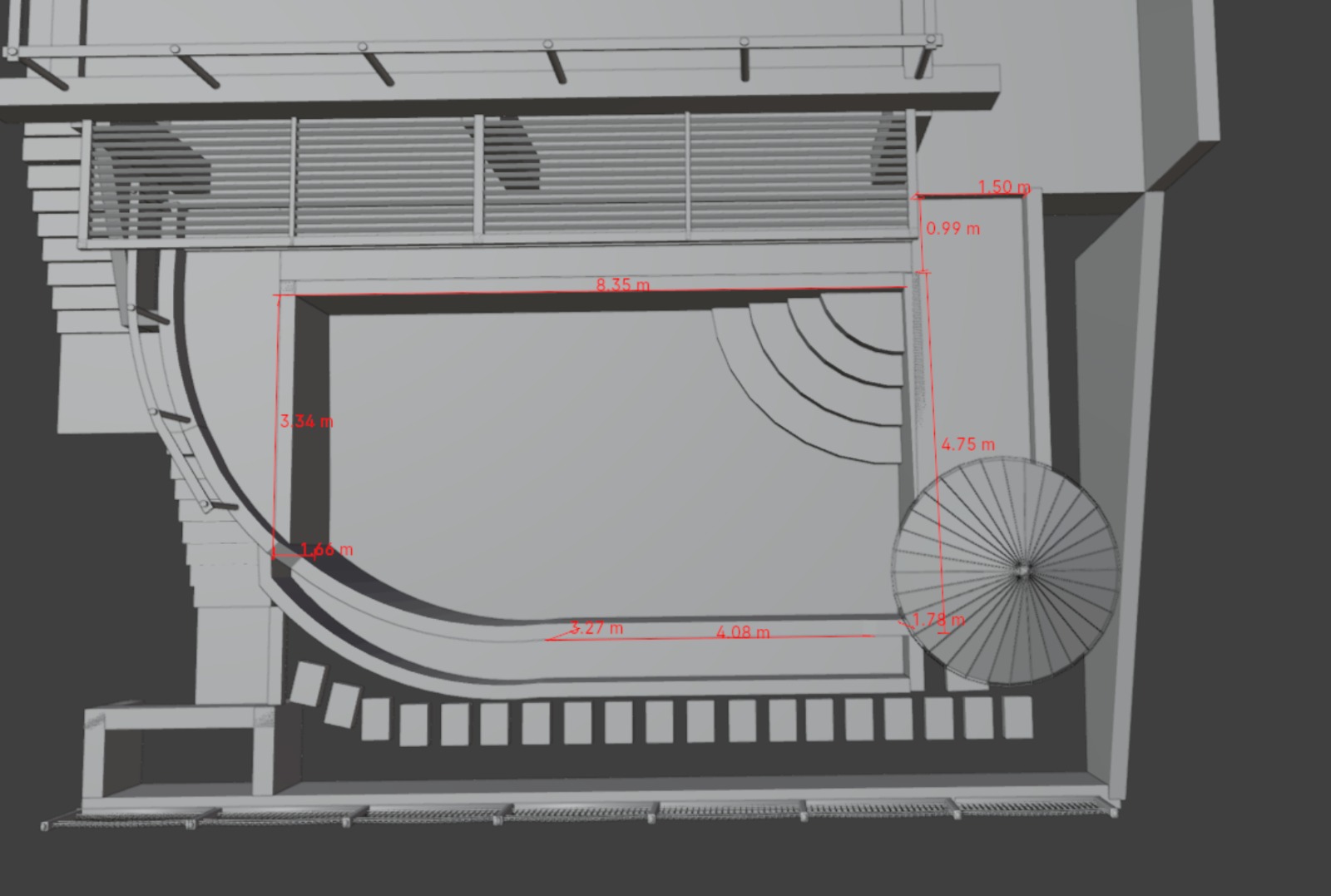 Top view architectural layout with dimensions marked.

[OCR]
1.60 m
0.99 m
4.75 m
8.35 m
3.27 m
4.08 m
1.75 m
3.34 m