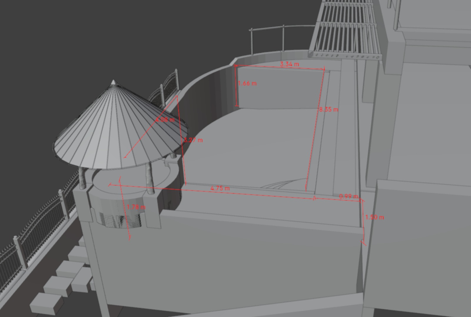 Architectural design of a rooftop area with measurements.

[OCR]
1.78 m
5.27 m
3.34 m
8.35 m
4.75 m
0.99 m
1.50 m
2.08 m
6.56 m