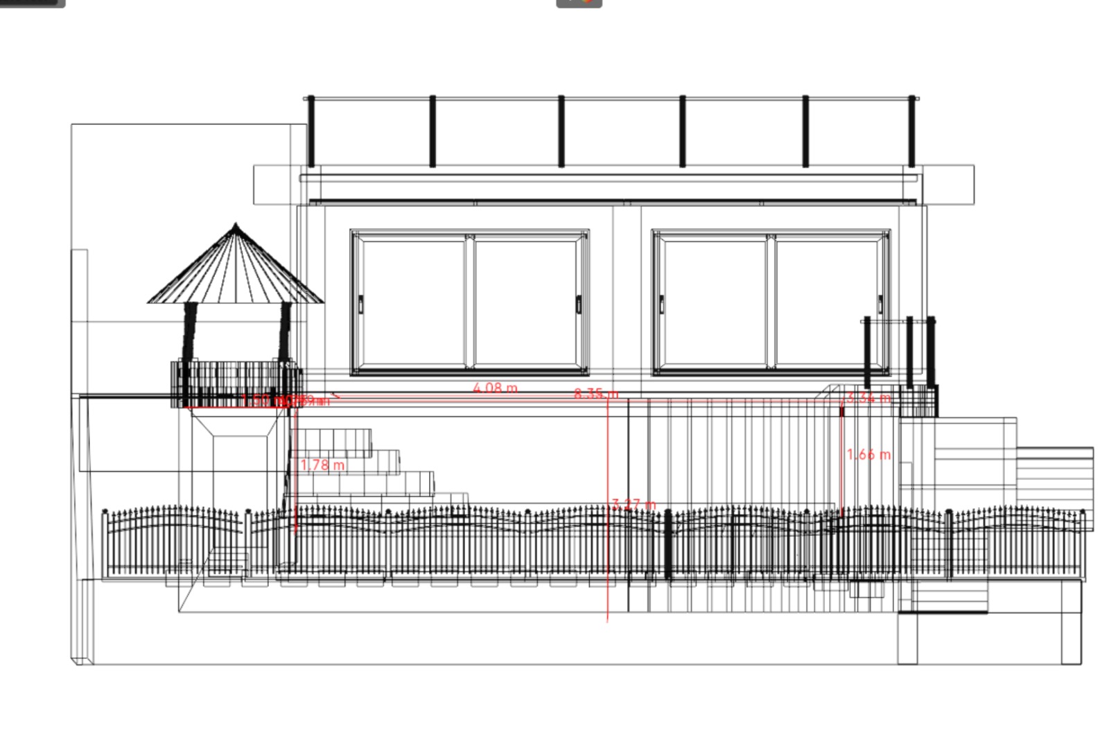 Architectural drawing of a building design.

[OCR]
4.08 m
8.35 m
1.78 m
1.66 m